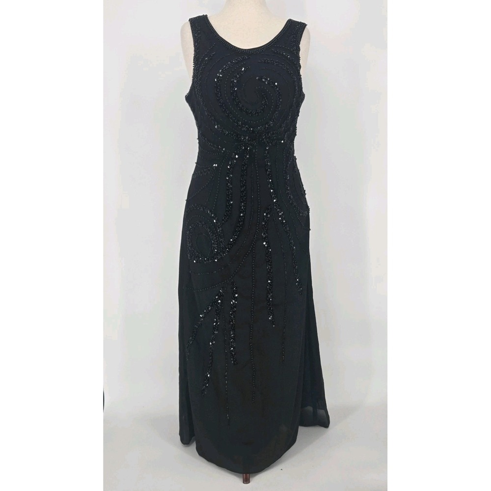 Formal Dress Black Beaded Sequin Evening Gown Size 16 NWT Sleeveless Maxi Prom